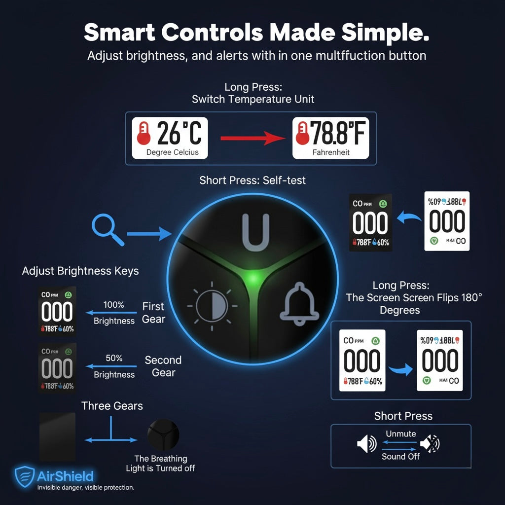 AirShield™ 3-in-1 Portable Carbon Monoxide Detector